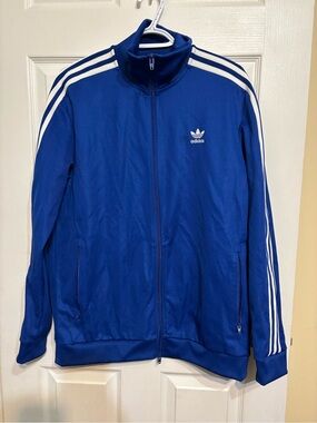 Adidas Men's Royal Blue Track Jacket with White Stripes